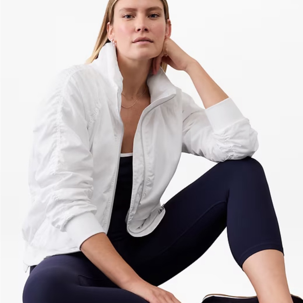 Athleta JetSet Bomber Jacket Windbreaker Athleisure M White - Picture 6 of 7